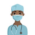 ÃÂ¡artoon portrait of a surgeon with a stethoscope. Doctor in a medical mask. Vector flat illustration